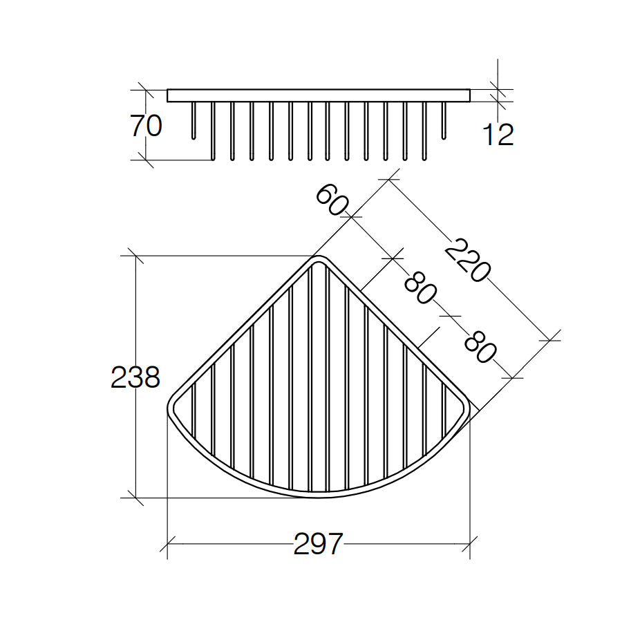 Portaoggetti angolare doccia grigliato in ottone cromato Lineabeta collezione Filo - Raggio cm 22