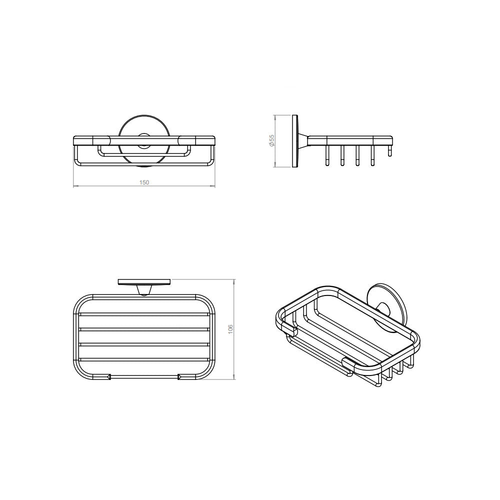 Griglia porta sapone doccia da incollo collezione 'Duo Round' by Cosmic - in ottone cromato - 15x11x5