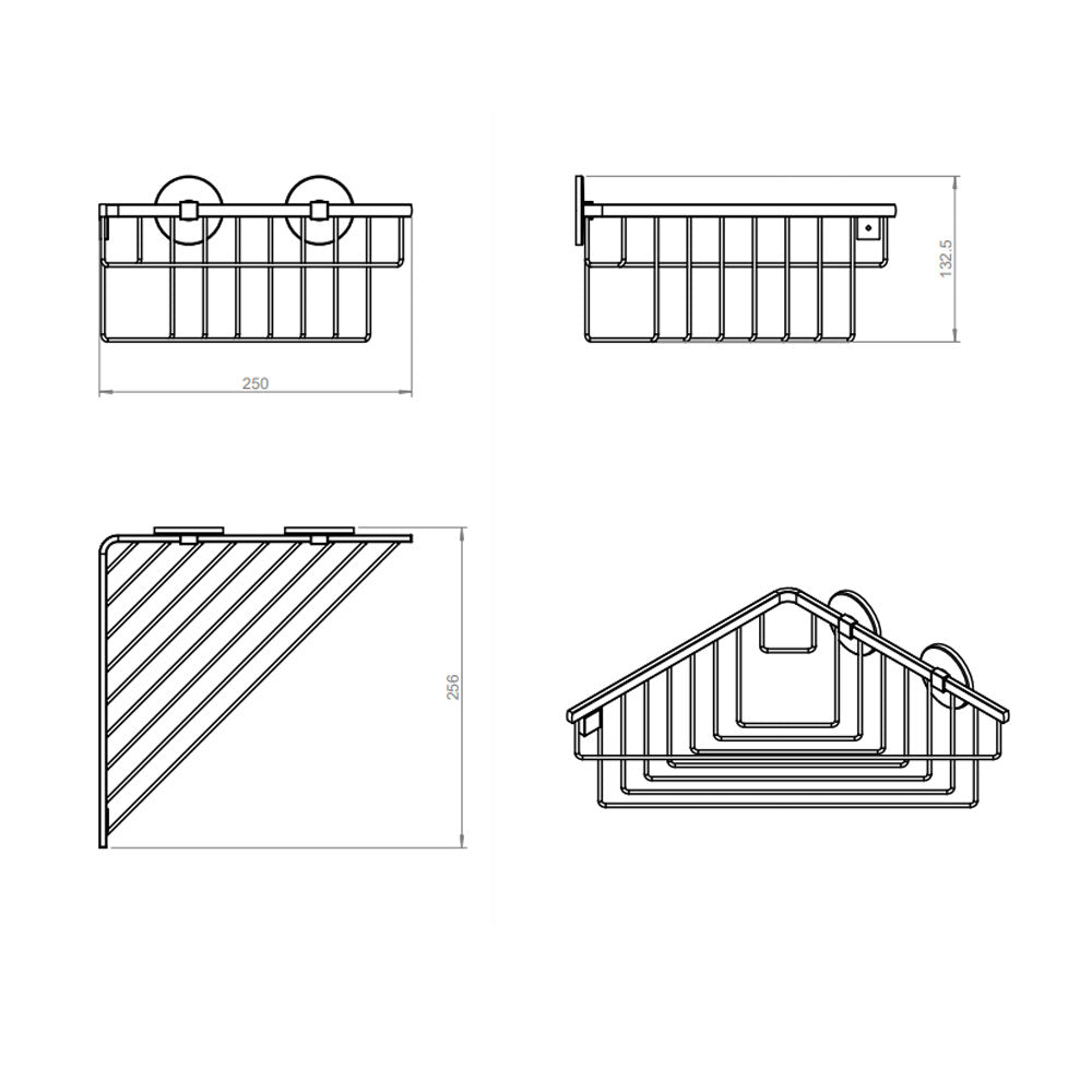 Griglia angoliera porta sapone doccia da incollo collezione 'Duo Round' by Cosmic - in ottone cromato - 26x26x13 cm