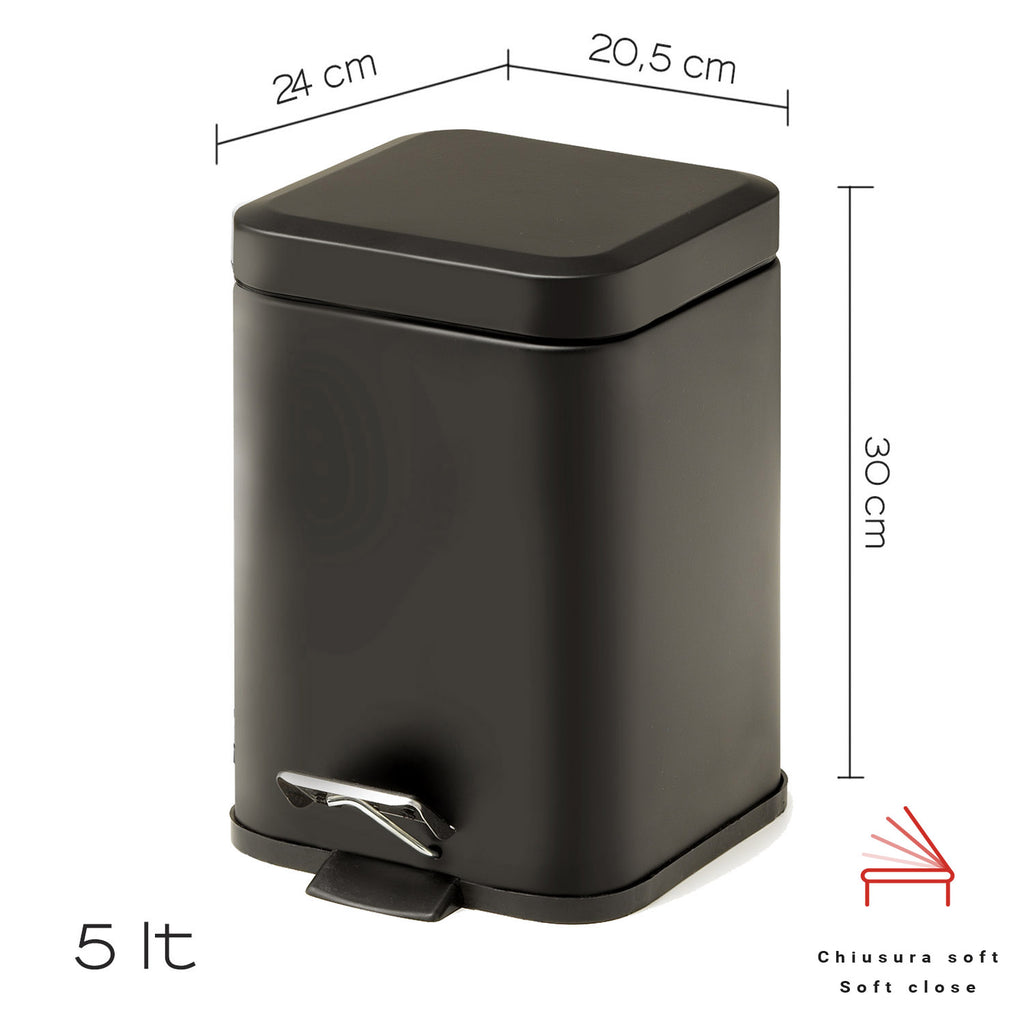 Portarifiuti quadrato 5 lt in Acciaio Inox modello Argenta di Gedy - Nero Matt
