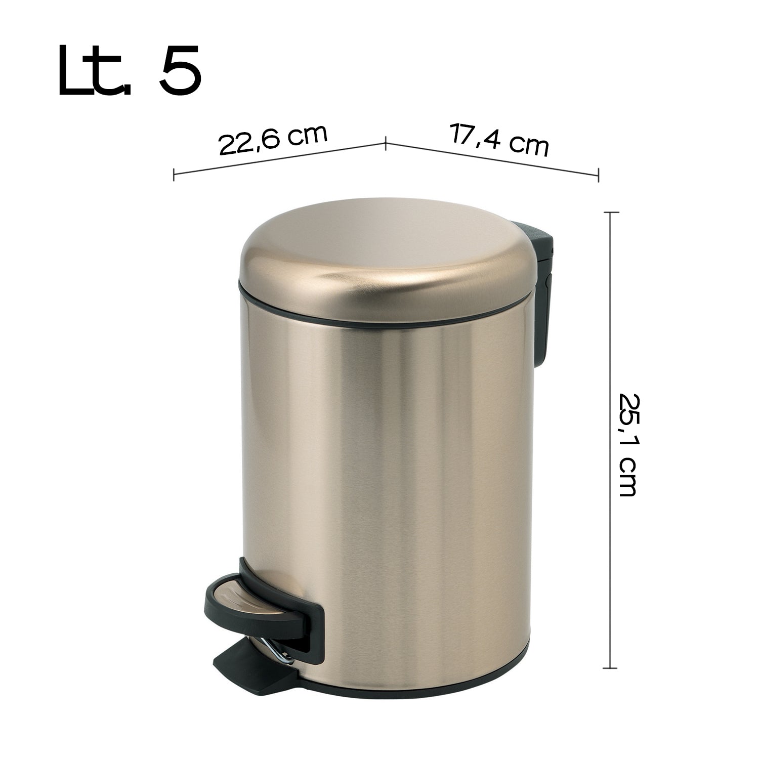 Portarifiuti 5 lt in Acciaio Inox modello Potty di Gedy - Oro Matt