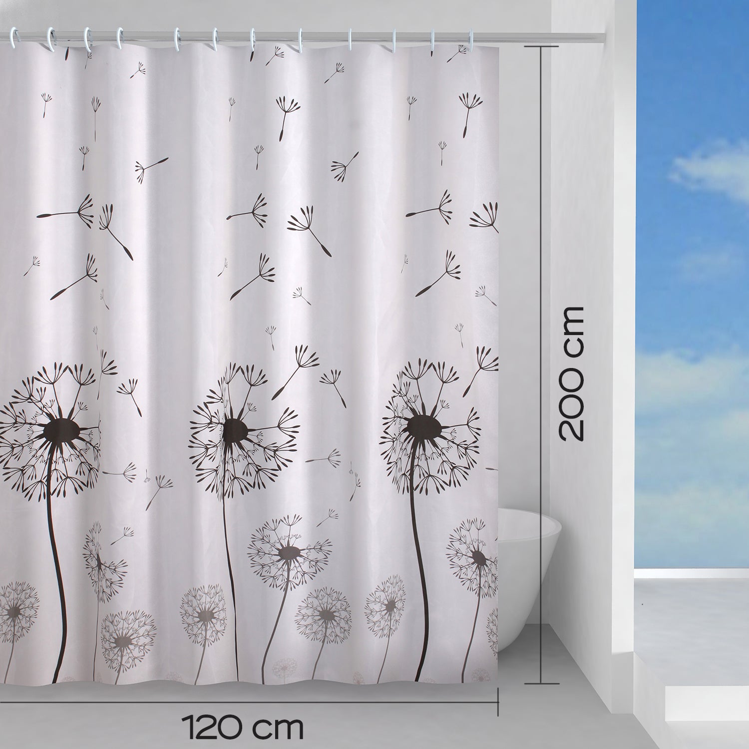 Tenda doccia in tessuto 120x200 cm modello Desiderio di Gedy - Bianco/Nero