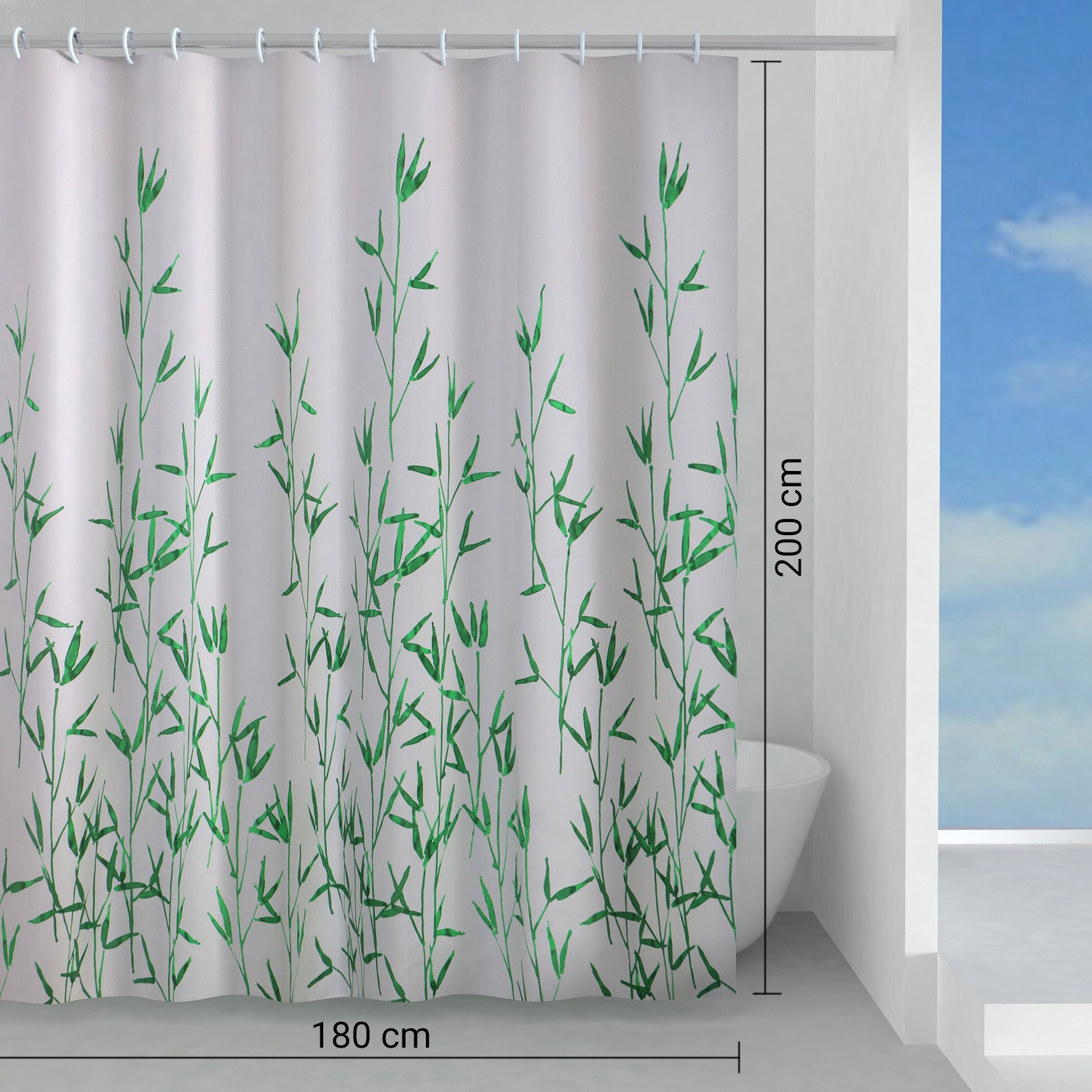 Tenda doccia in tessuto 180x200 cm modello Eucalipto di Gedy - Bianco e Verde