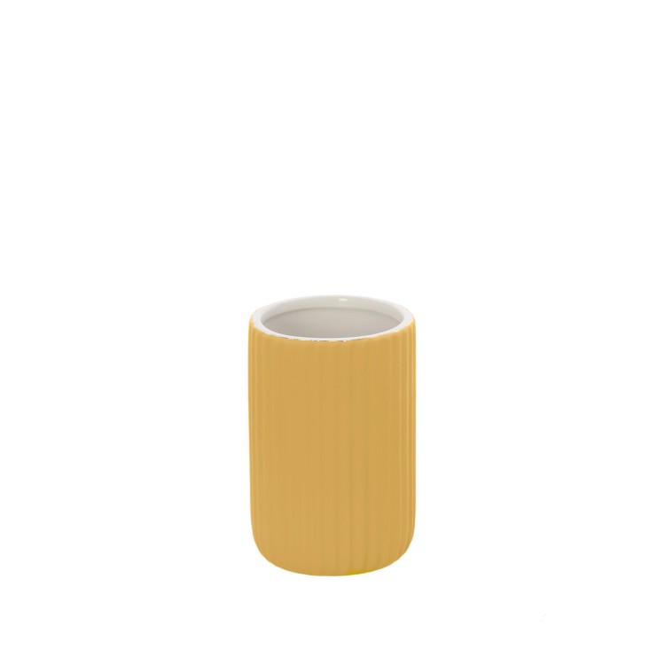 Portaspazzolini in ceramica soft touch BathCore serie Prisma - Giallo