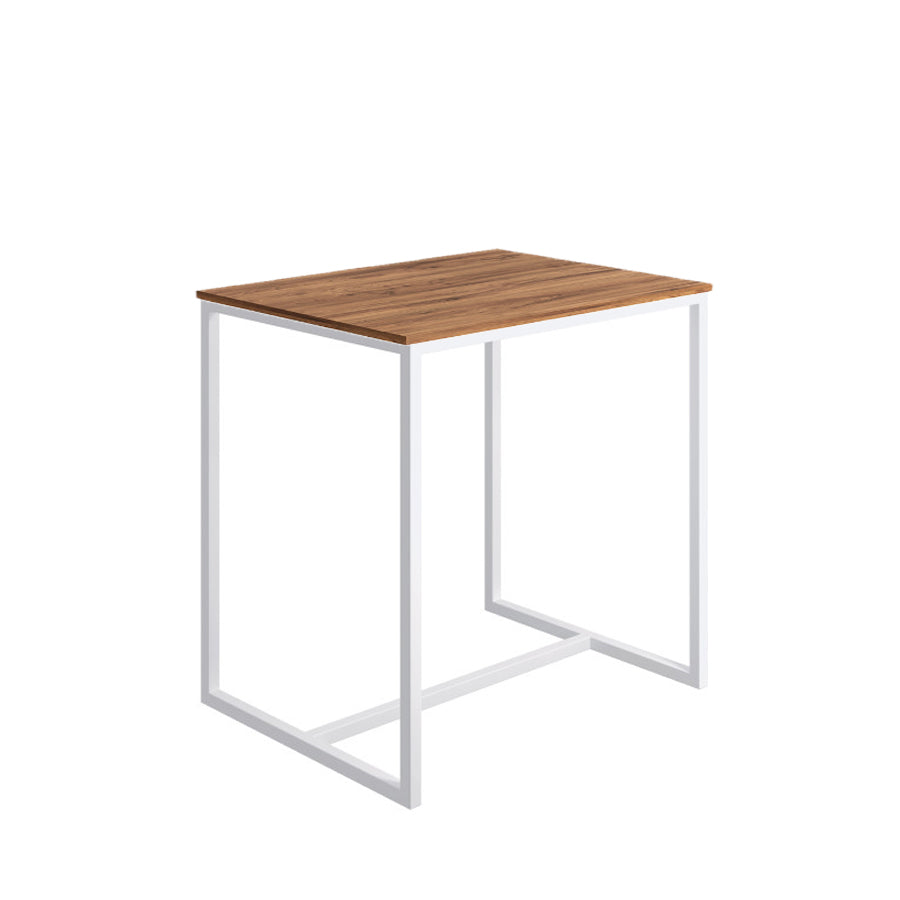 Sgabello collezione Scagni Lineabeta con struttura in acciaio verniciato bianco e seduta in laminato rovere castano