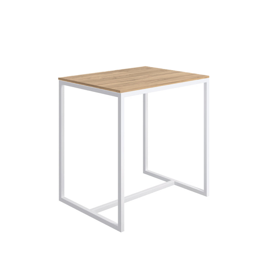 Sgabello collezione Scagni Lineabeta con struttura in acciaio verniciato bianco e seduta in laminato rovere naturale