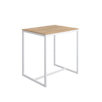 Sgabello collezione Scagni Lineabeta con struttura in acciaio verniciato bianco e seduta in laminato rovere naturale