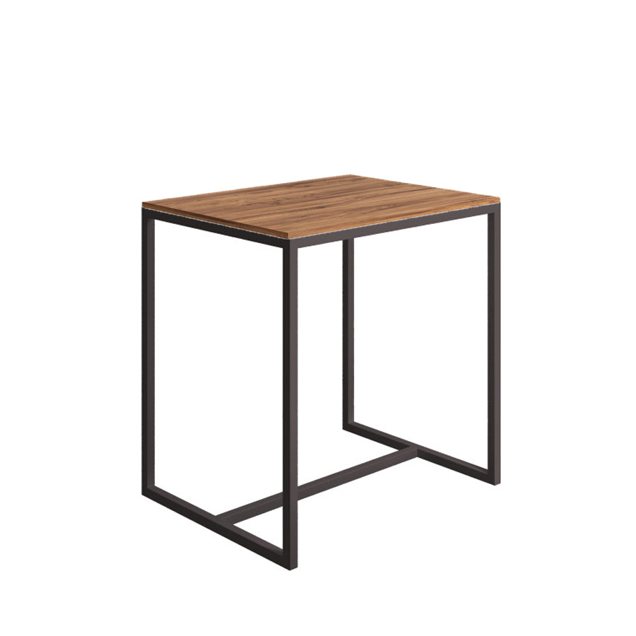 Sgabello collezione Scagni Lineabeta con struttura in acciaio verniciato nero e seduta in laminato rovere castano