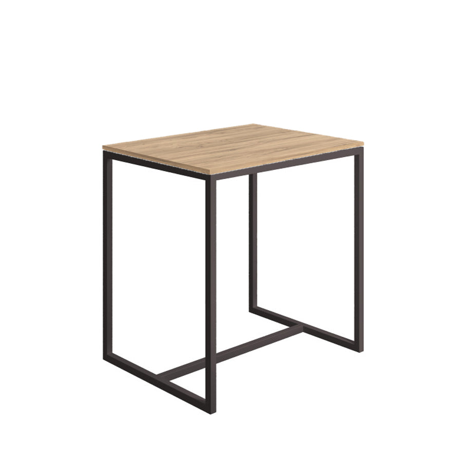 Sgabello collezione Scagni Lineabeta con struttura in acciaio verniciato nero e seduta in laminato rovere naturale