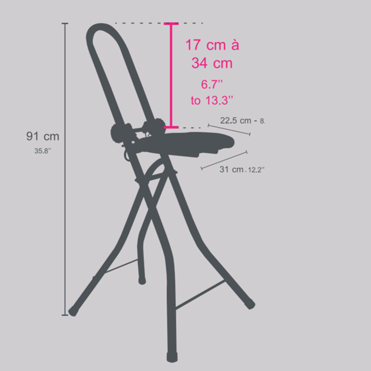 Sgabello da stiro regolabile e pieghevole in acciaio colore bianco