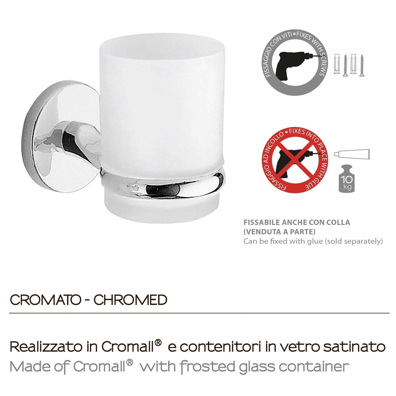 Portaspazzolini a muro Vermont Pro di Gedy - Cromato