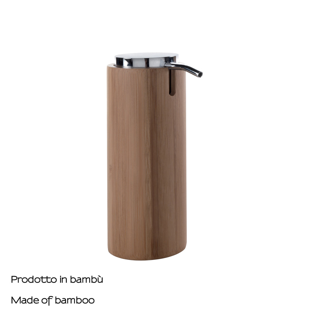 Dispenser sapone in bambÃ¹ con erogatore in plastica cromata Gedy serie Altea - Naturale