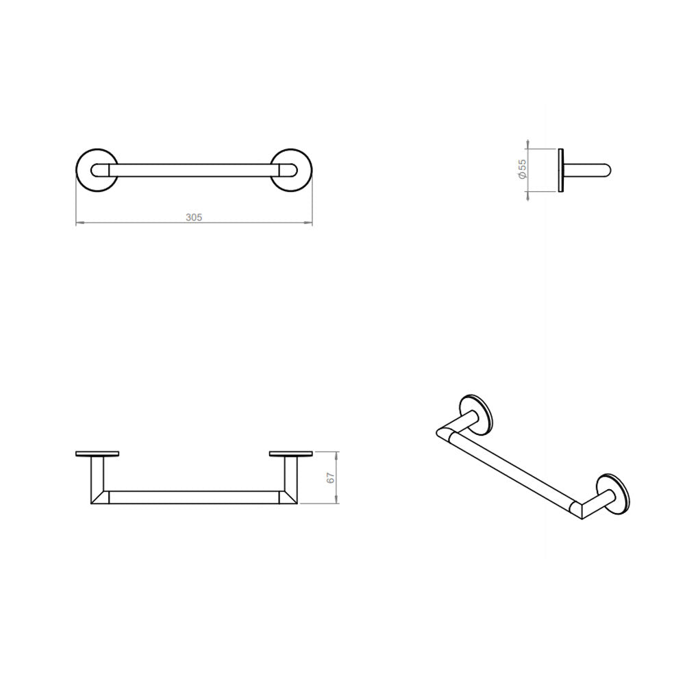 Porta asciugamani da incollo in ottone cromato della collezione 'Duo Round' by Cosmic - 30x7x5