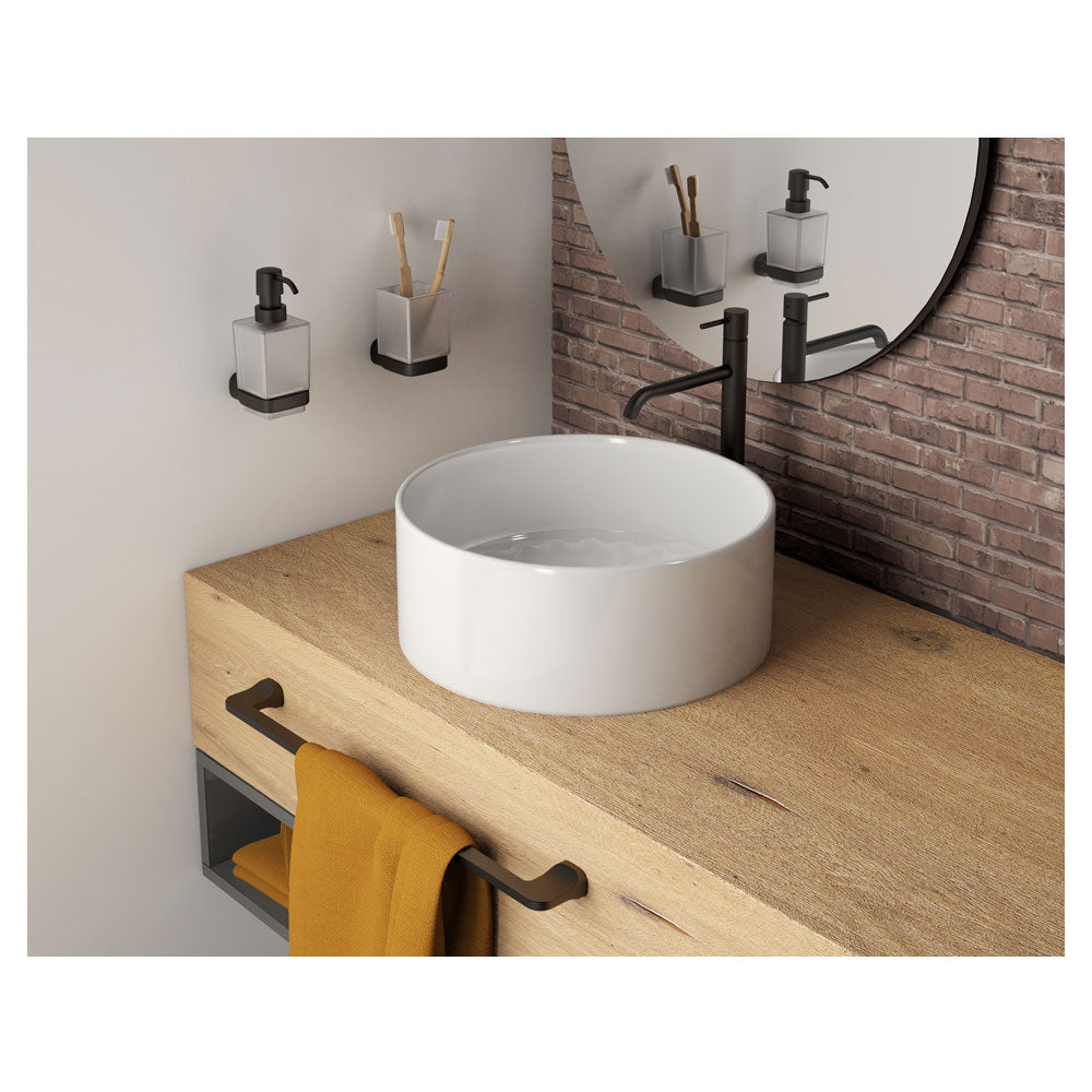 Portaspazzolini a parete in Acciaio Inox e Vetro Satinato Gedy serie Stelvio - Nero Matt