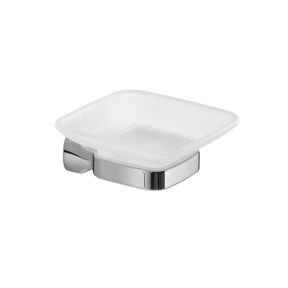 Portasapone a parete in Acciaio Inox e Vetro Satinato Gedy serie Stelvio - Cromato