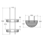 Griglia portaoggetti doccia doppia da appendere con contenitori semicircolari in ottone cromato Lineabeta collezione Filo