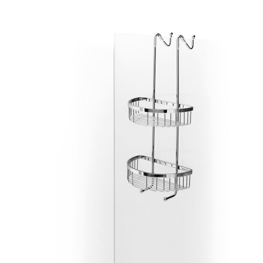 Griglia portaoggetti doccia doppia da appendere con contenitori semicircolari in ottone cromato Lineabeta collezione Filo
