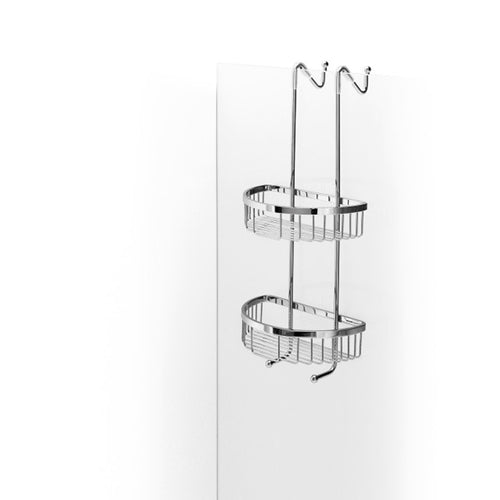 Griglia portaoggetti doccia doppia da appendere con contenitori semicircolari in ottone cromato Lineabeta collezione Filo