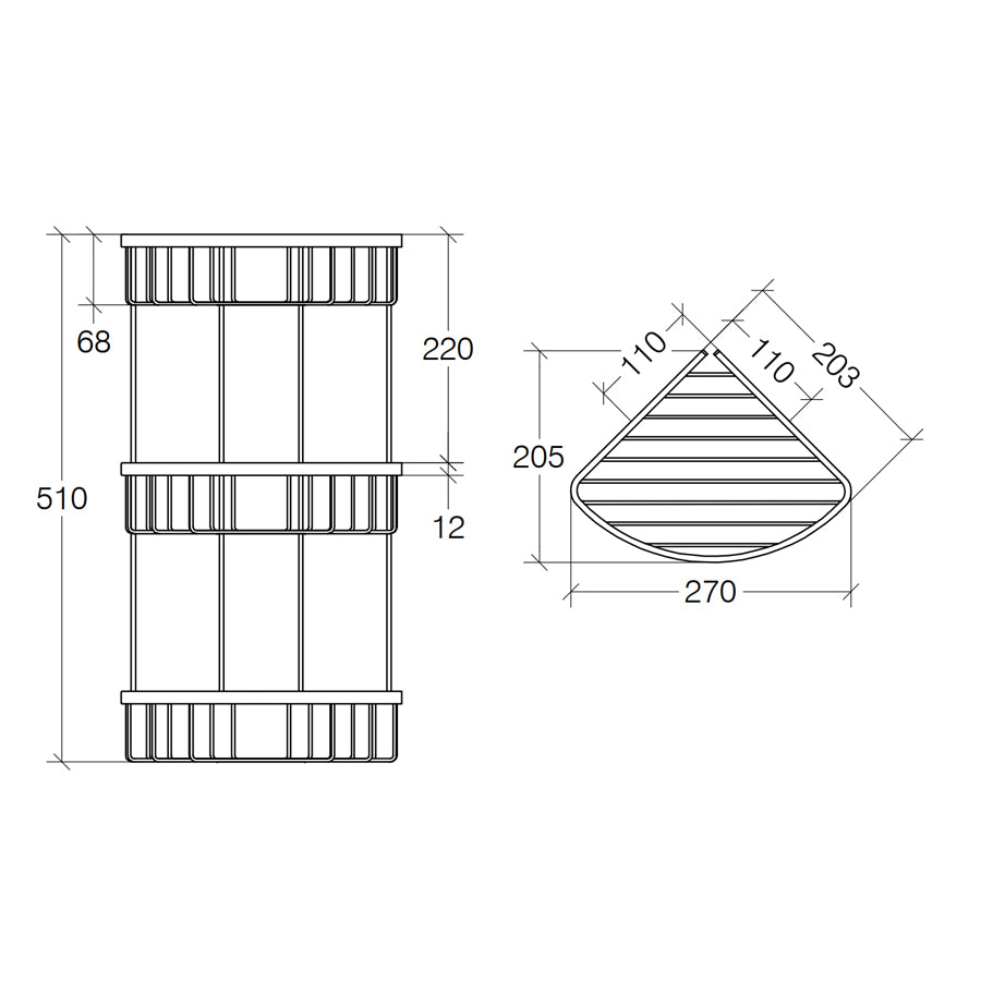 Griglia portaoggetti doccia angolare tripla in ottone cromato Lineabeta collezione Filo