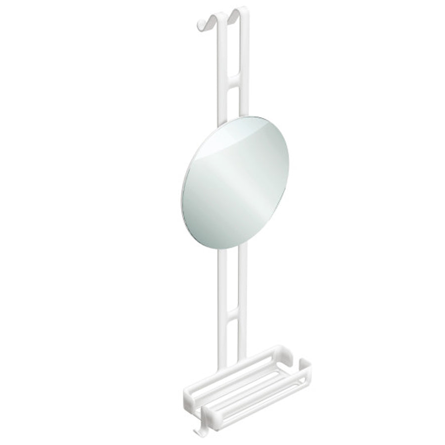 Griglia portaoggetti doccia da appendere con ripiano contenitore e specchio regolabile Lineabeta collezione Filo in alluminio verniciato bianco