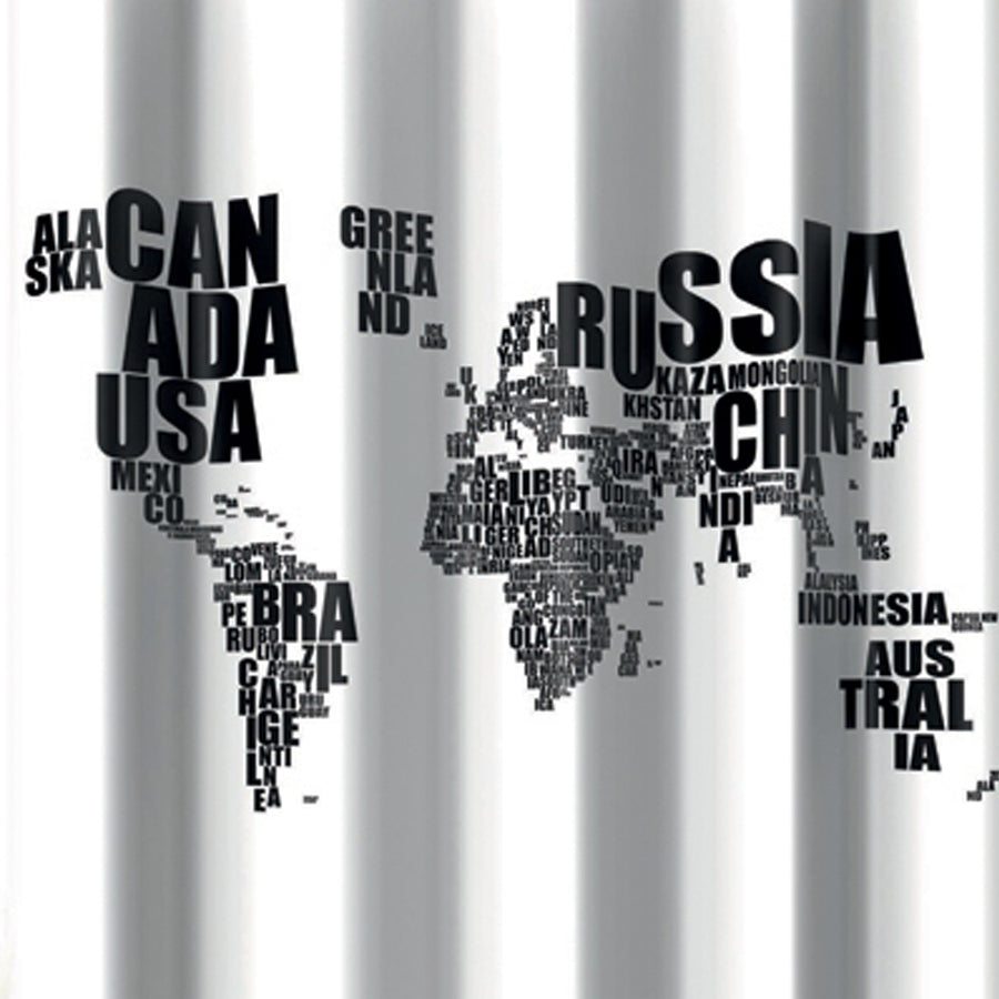 Tenda per doccia 2 lati in tessuto. Fantasia Mondo Bianco e nero Dimensioni cm 180x200h