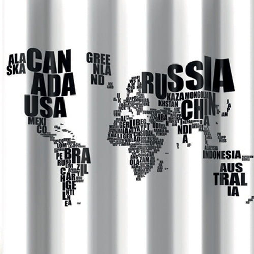 Tenda per doccia 2 lati in tessuto. Fantasia Mondo Bianco e nero Dimensioni cm 180x200h