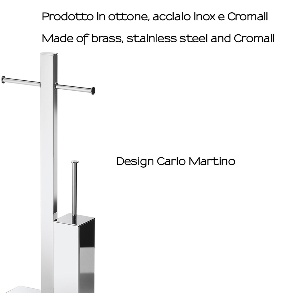 Piantana con portarotolo doppio e scopino Gedy serie Bridge - Cromato