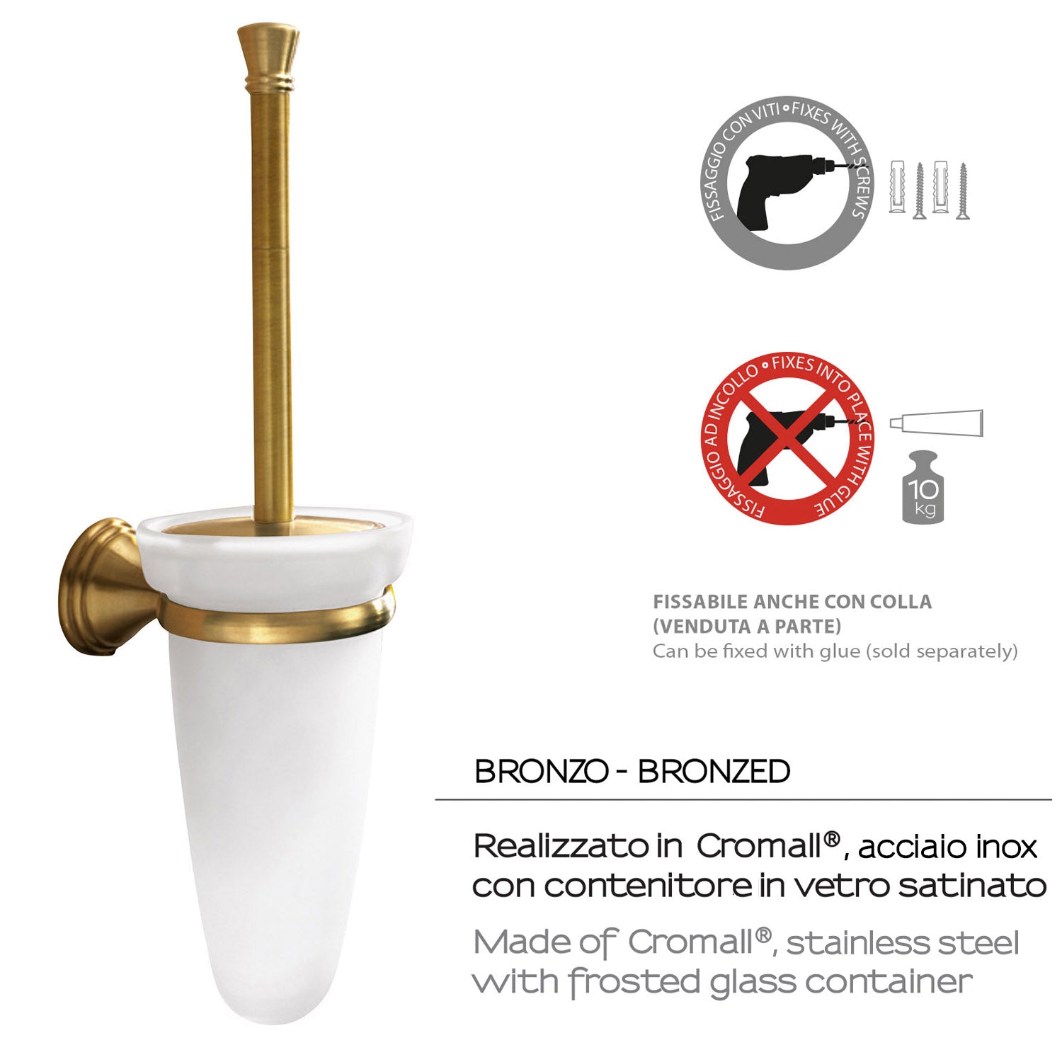 Scopino a parete con ciuffo in setole di Gedy serie Romance - Bronzo