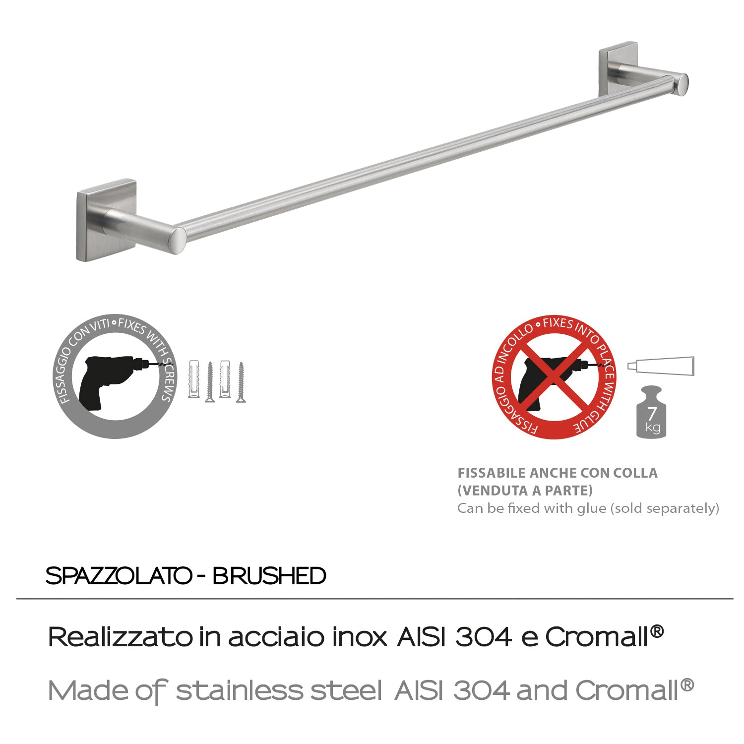 Portasalviette a muro 60 cm Fuji di Gedy - Spazzolato