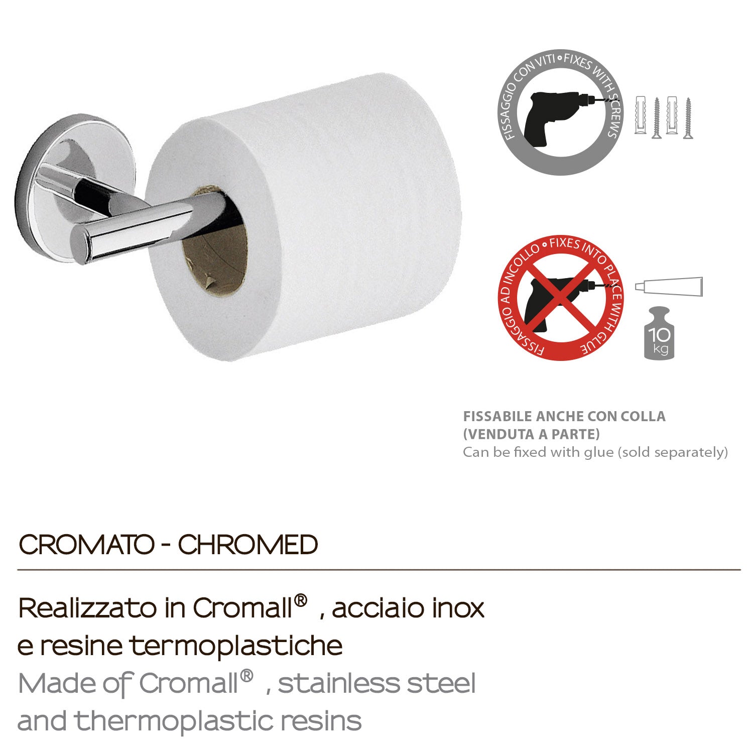 Portarotolo a muro Vermont Pro di Gedy - Cromato