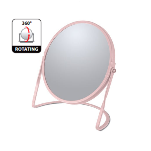 Specchio ingranditore da tavolo su base in acciaio modello Akira colore rosa opaco