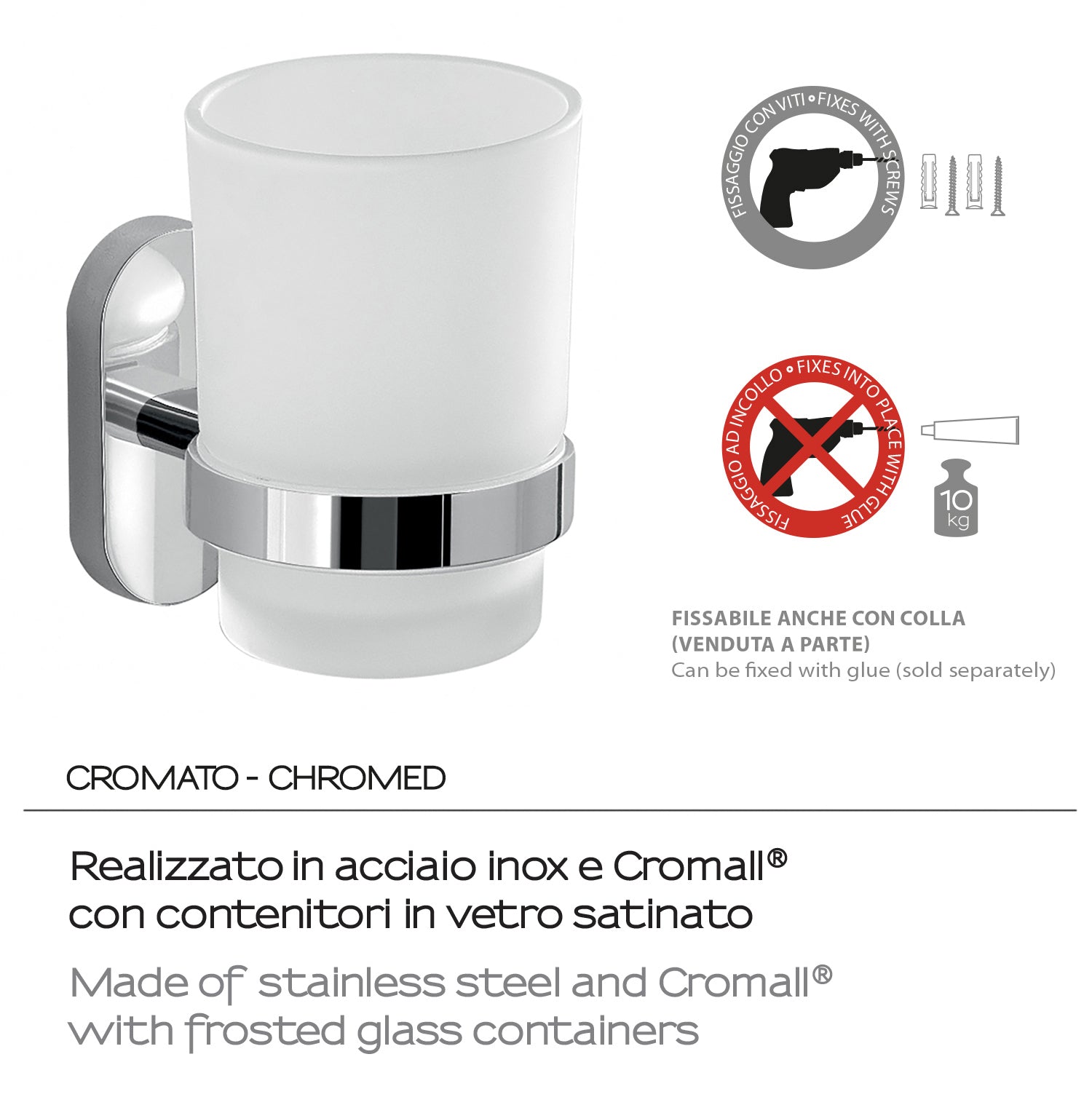 Portaspazzolini in Acciaio Inox Gedy serie Febo - Cromato