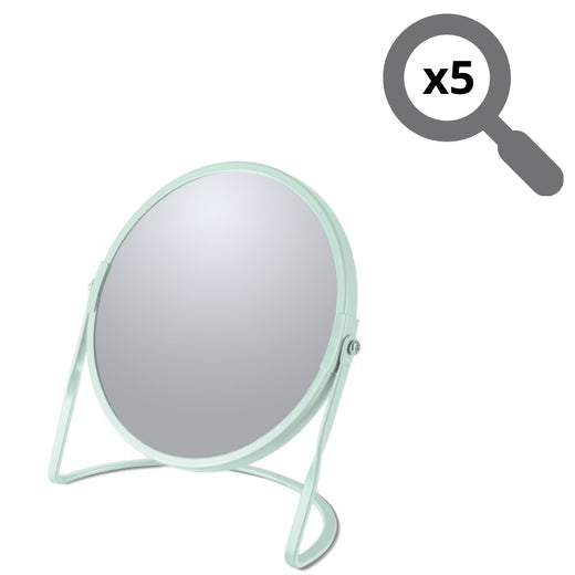 Specchio ingranditore da tavolo su base in acciaio modello Akira colore verde ghiaccio opaco