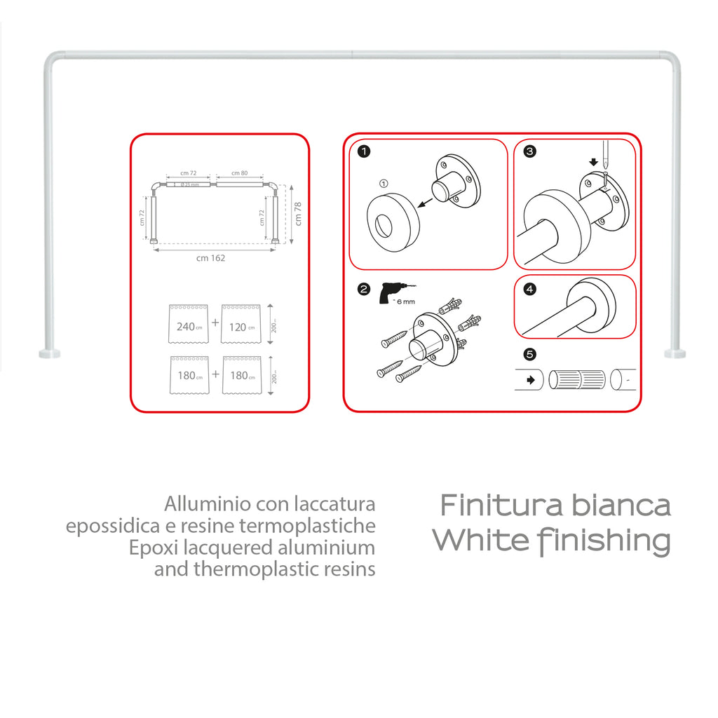 Asta doccia angolare in Alluminio 80x170x80 cm di Gedy - Bianco