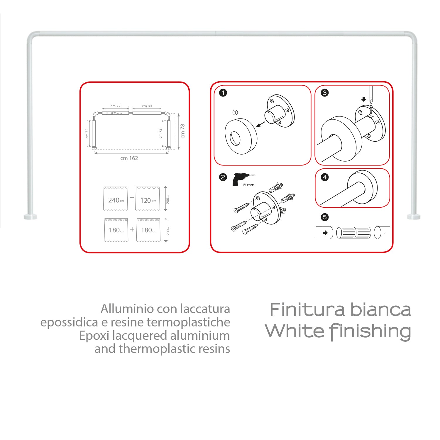 Asta doccia angolare in Alluminio 80x170x80 cm di Gedy - Bianco