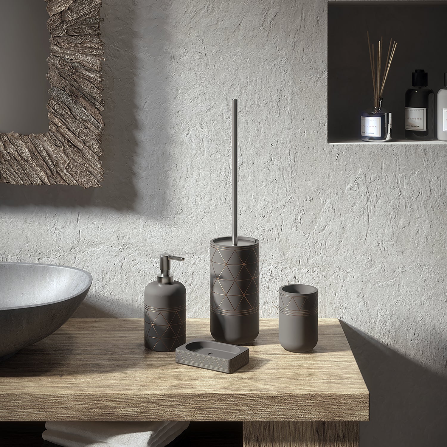 Portaspazzolini in cemento Gedy serie Calipso - Grigio