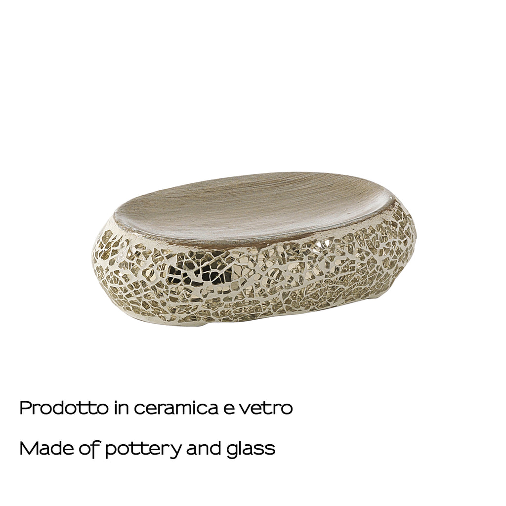 Portasapone in ceramica e vetro Gedy serie Myosotis - Crema/Oro
