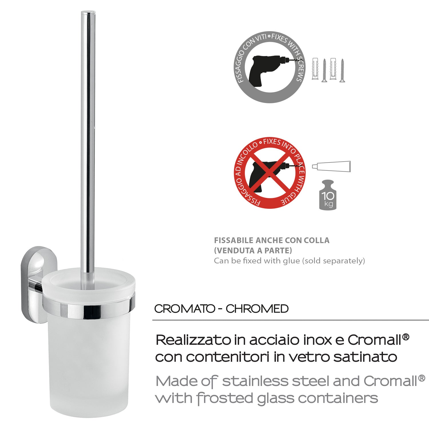 Scopino con ciuffo in setole in Acciaio Inox Gedy serie Febo - Cromato
