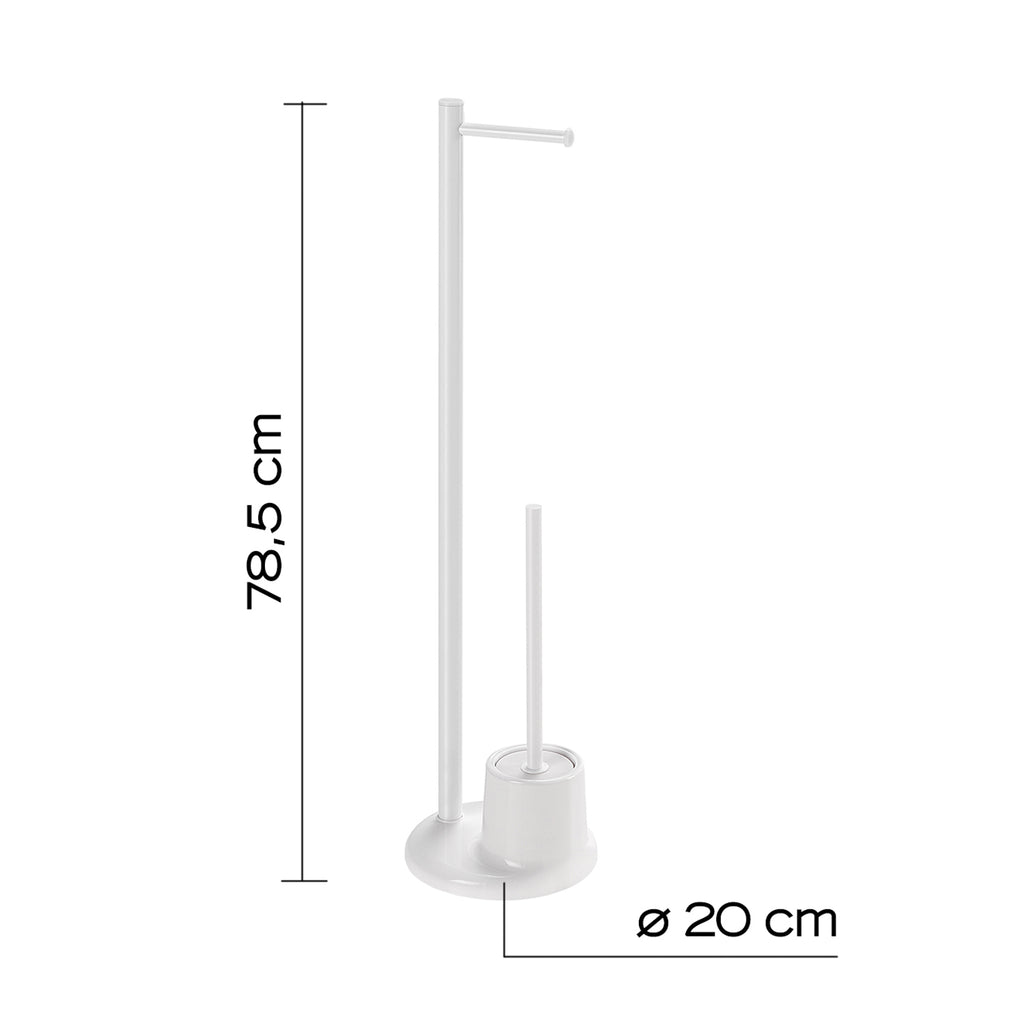 Piantana portarotolo e portascopino in Alluminio e Acciaio Inox modello Mammolo di Gedy - Bianco