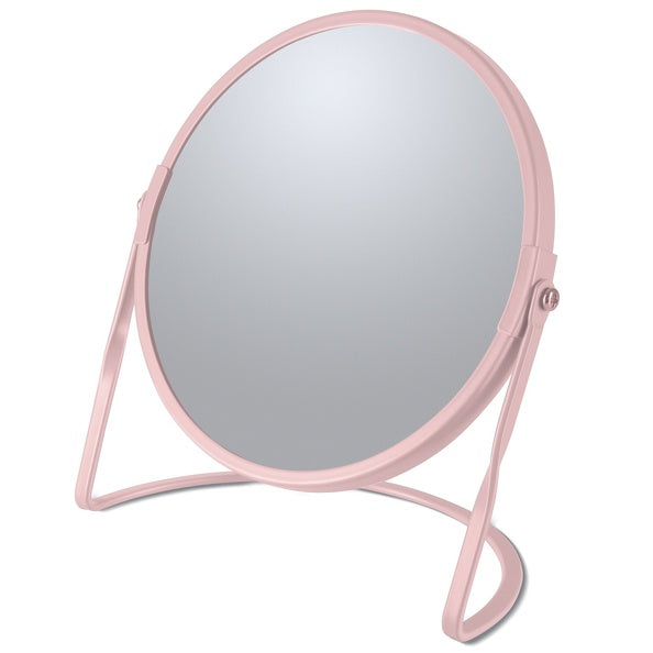 Specchio ingranditore da tavolo su base in acciaio modello Akira colore rosa opaco