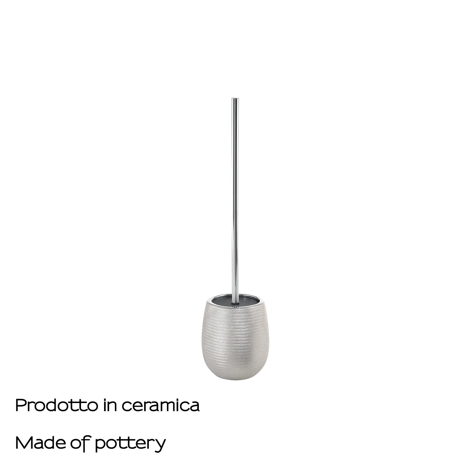 Scopino da appoggio in ceramica con ciuffo in setole Gedy modello Astrid - Argento