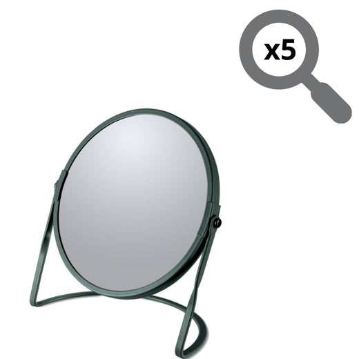 Specchio ingranditore da tavolo su base in acciaio modello Akira colore verde scuro