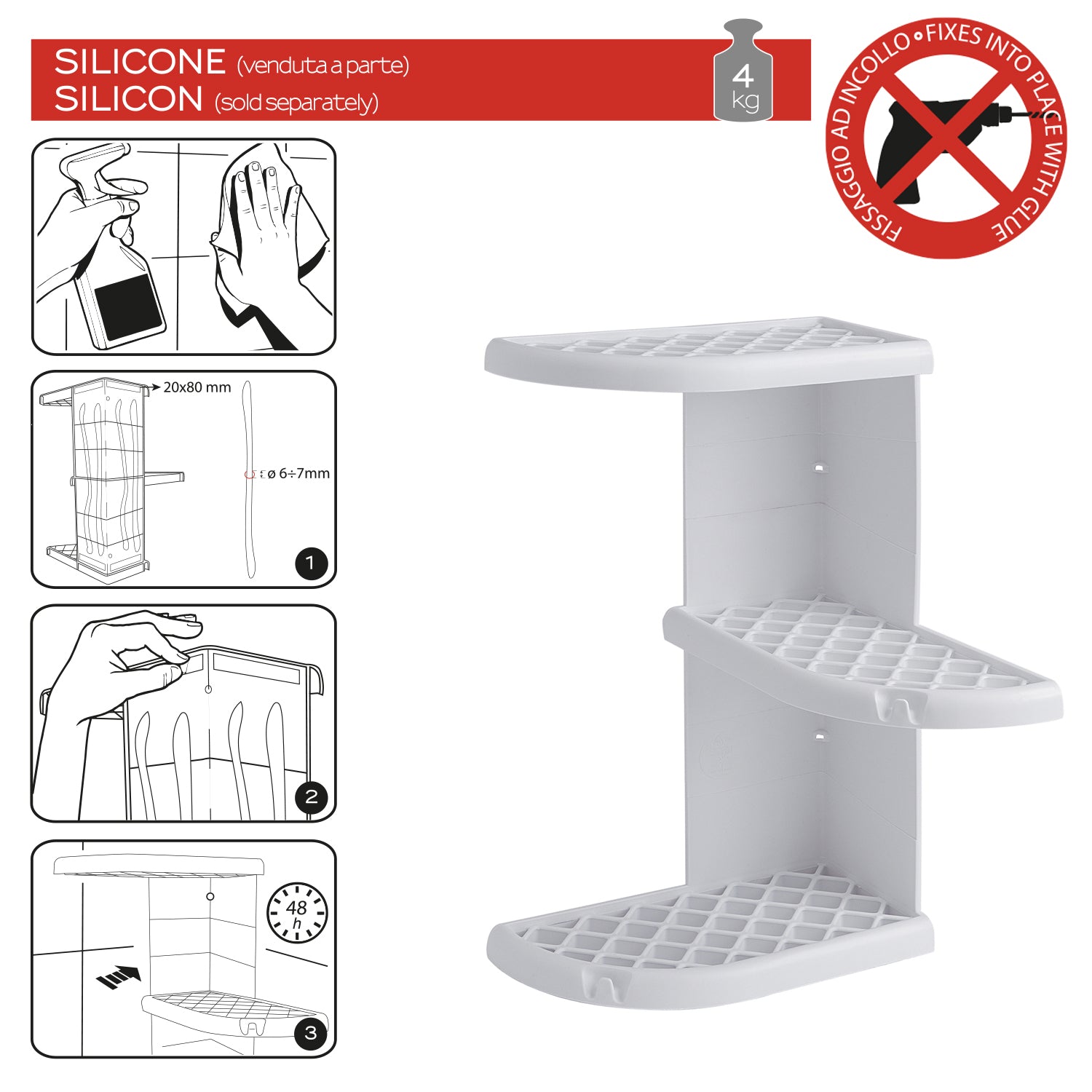 Portaoggetti doccia angolare modello Oscar di Gedy - Bianco