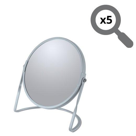 Specchio ingranditore da tavolo su base in acciaio modello Akira colore blu ghiaccio opaco