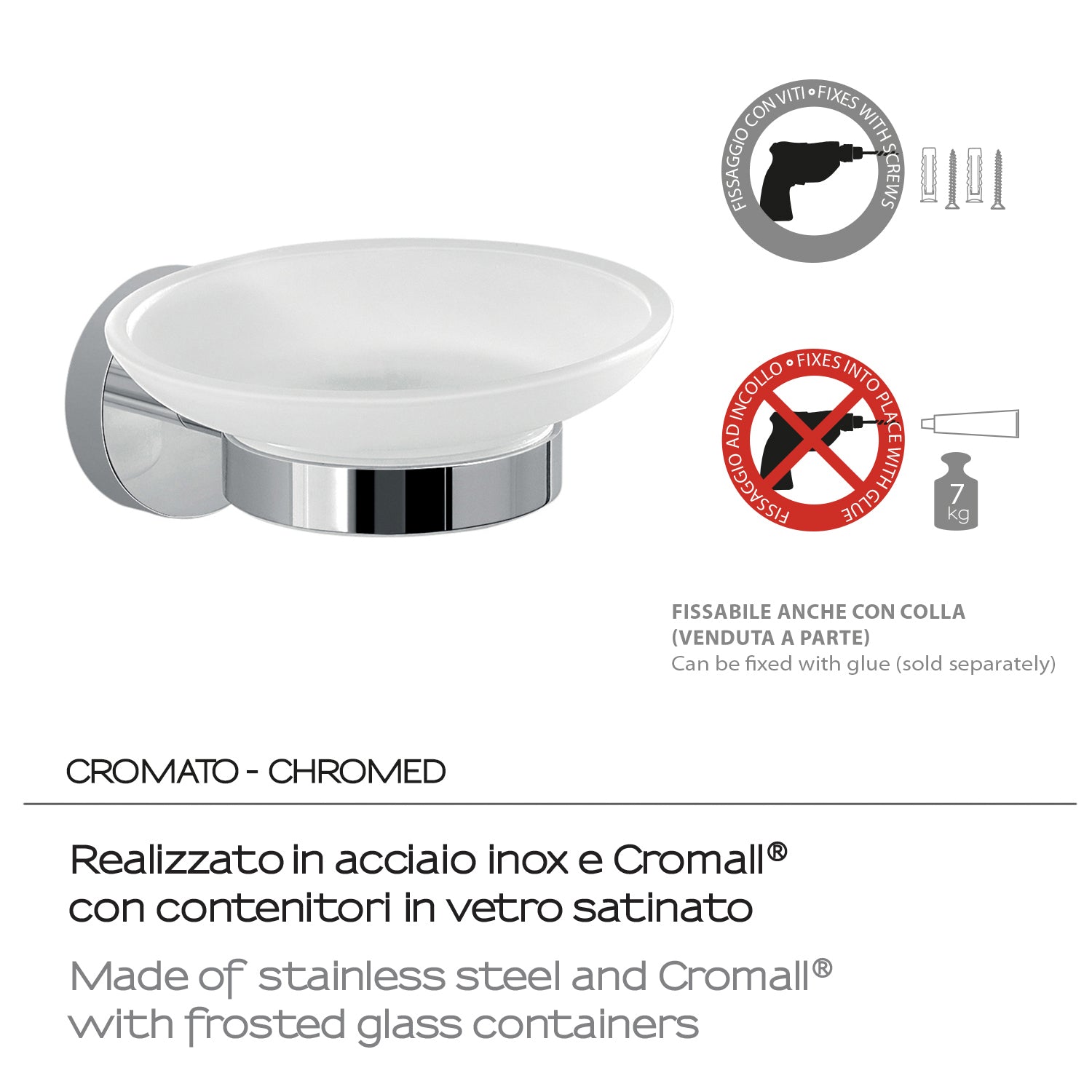 Portasapone a muro in Acciaio Inox Eros di Gedy - Cromato
