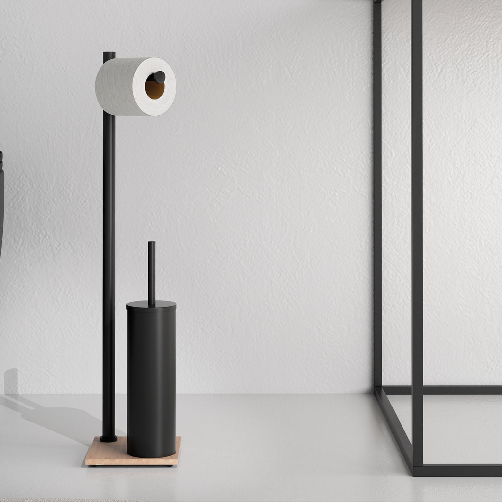 Piantana portarotolo e portascopino modello Trilly in bambu'/nero