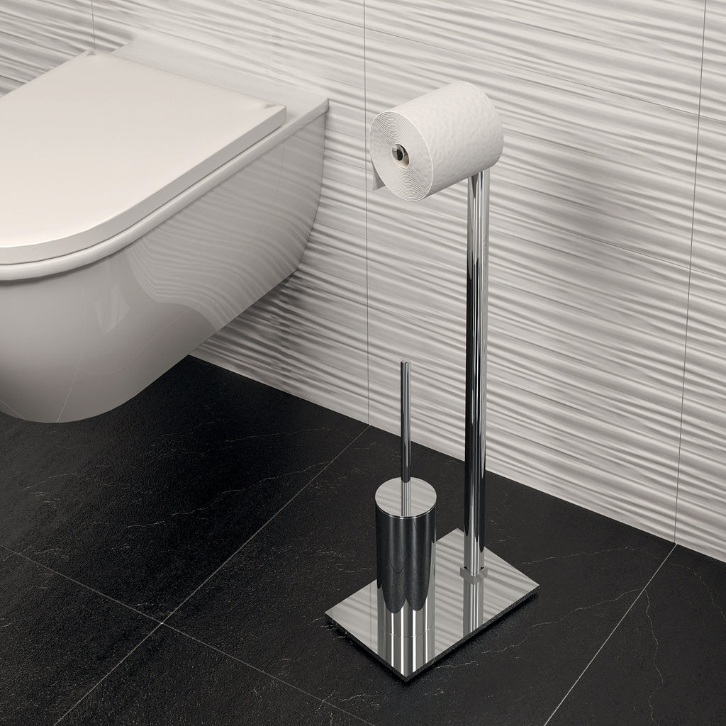 Piantana portarotolo e porta scopino modello Maine di Gedy in Acciaio Inox - Cromato