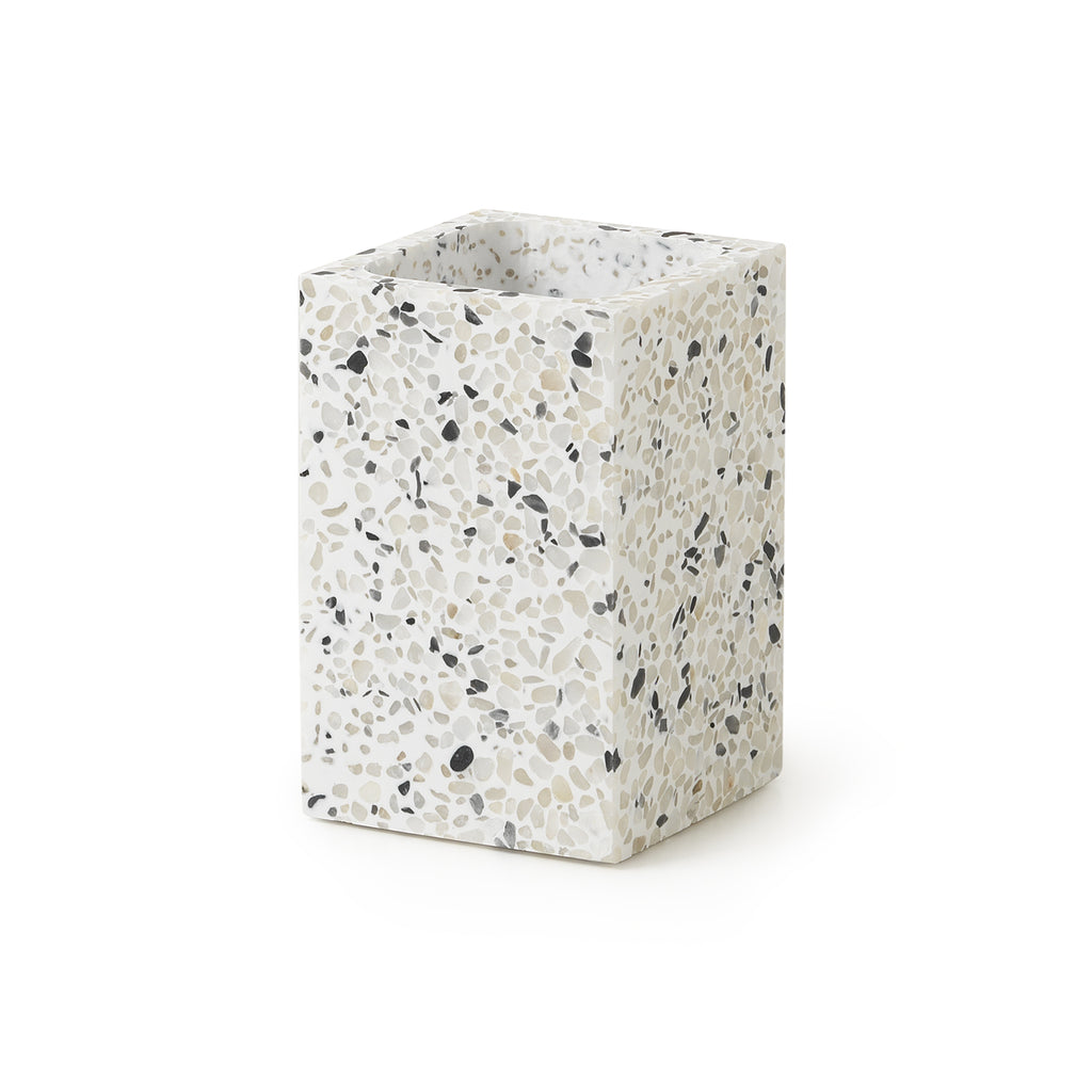 Portaspazzolini in resina e pietre Gedy serie Zoe - Graniglia marmo bianco/nero