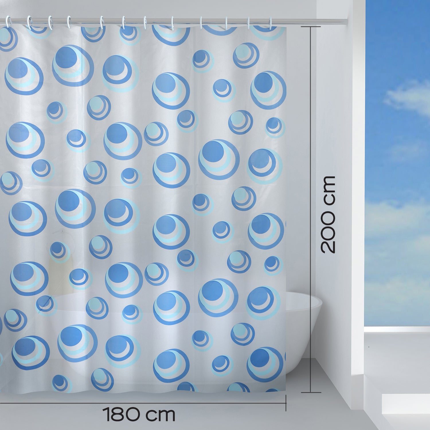 Tenda doccia Gedy in Peva modello Orbita 180x200 cm con anelli inclusi