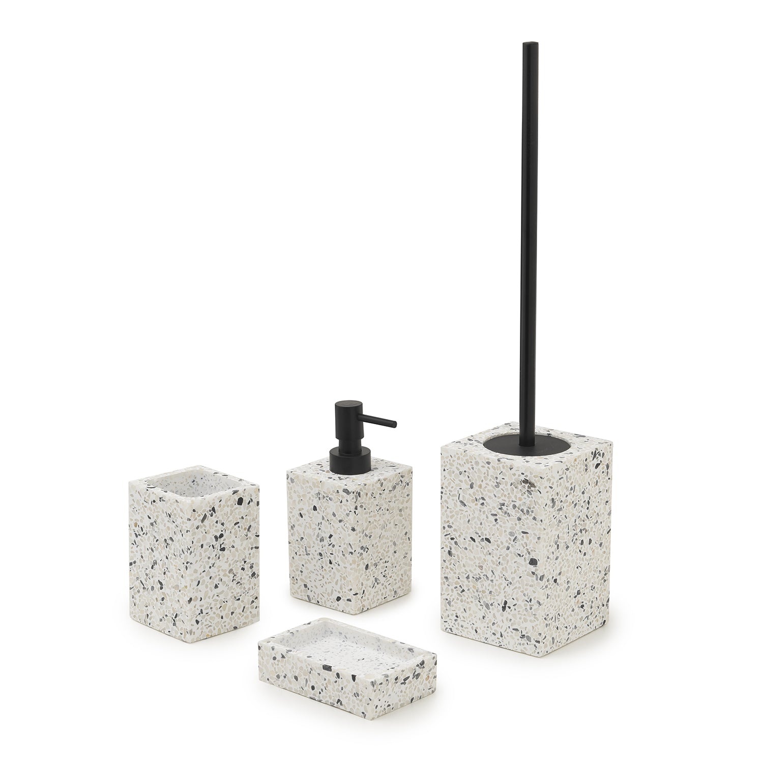 Portaspazzolini in resina e pietre Gedy serie Zoe - Graniglia marmo bianco/nero